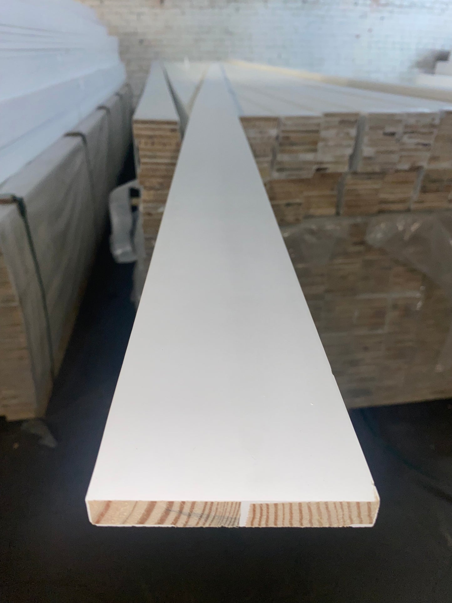 1/2" x 3 1/2" x 16' Primed Pine Modern Square Baseboard