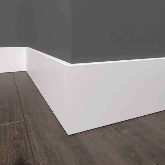 9/16" x 5 1/2" x 16' Primed Pine Modern Baseboard